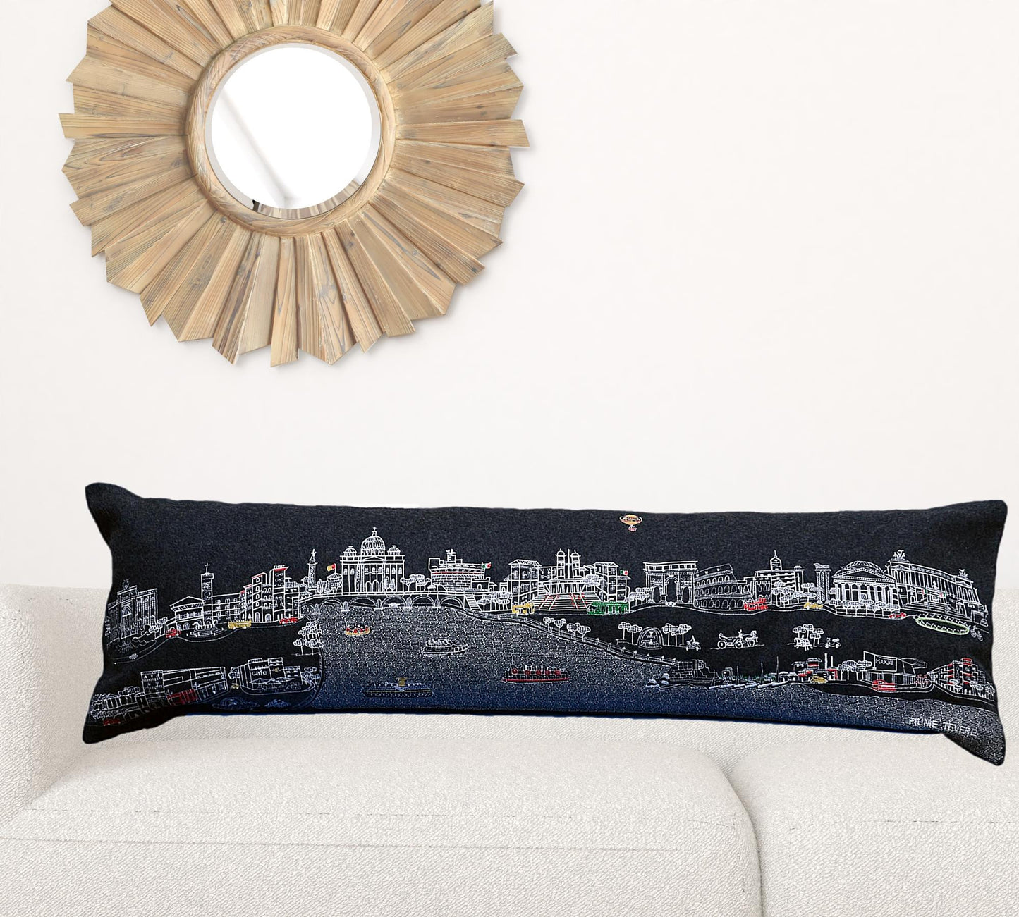 14" X 46" Black Gray and White Wool Zippered Pillow