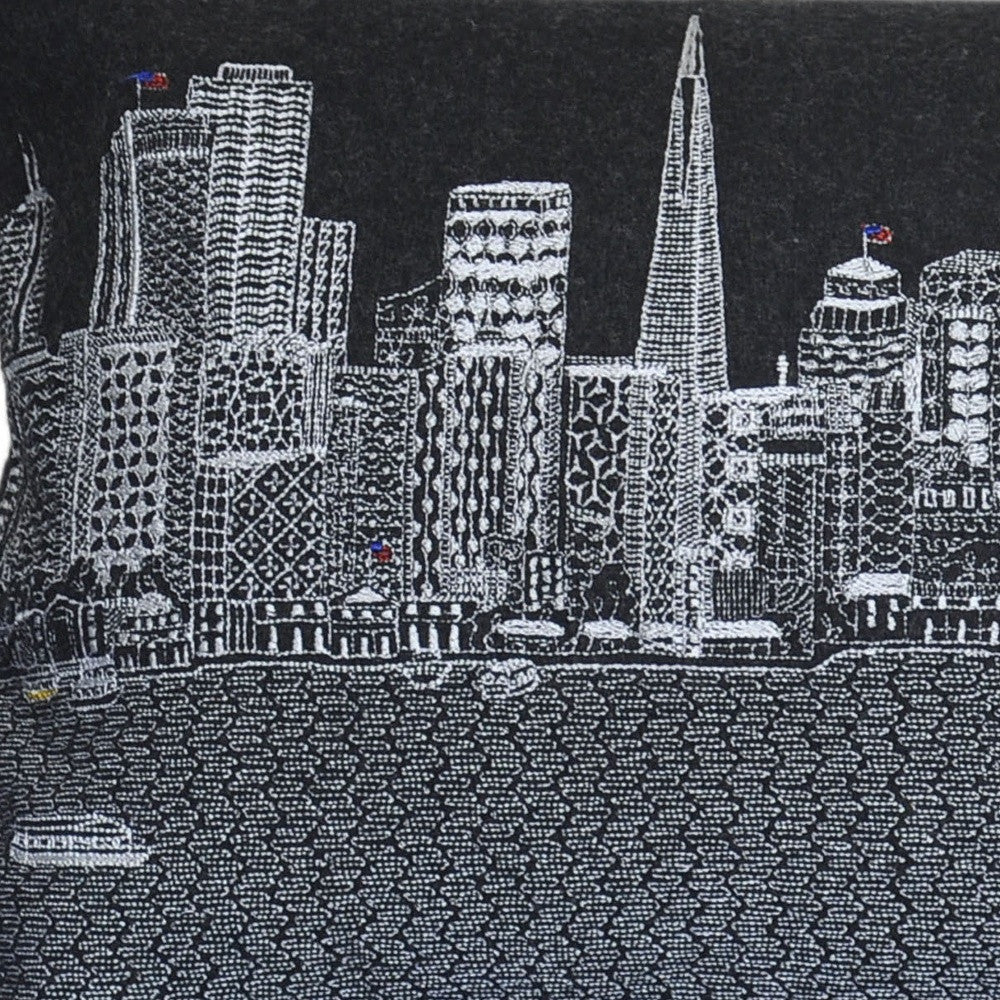 14" X 25" Black Gray and White Wool Zippered Pillow