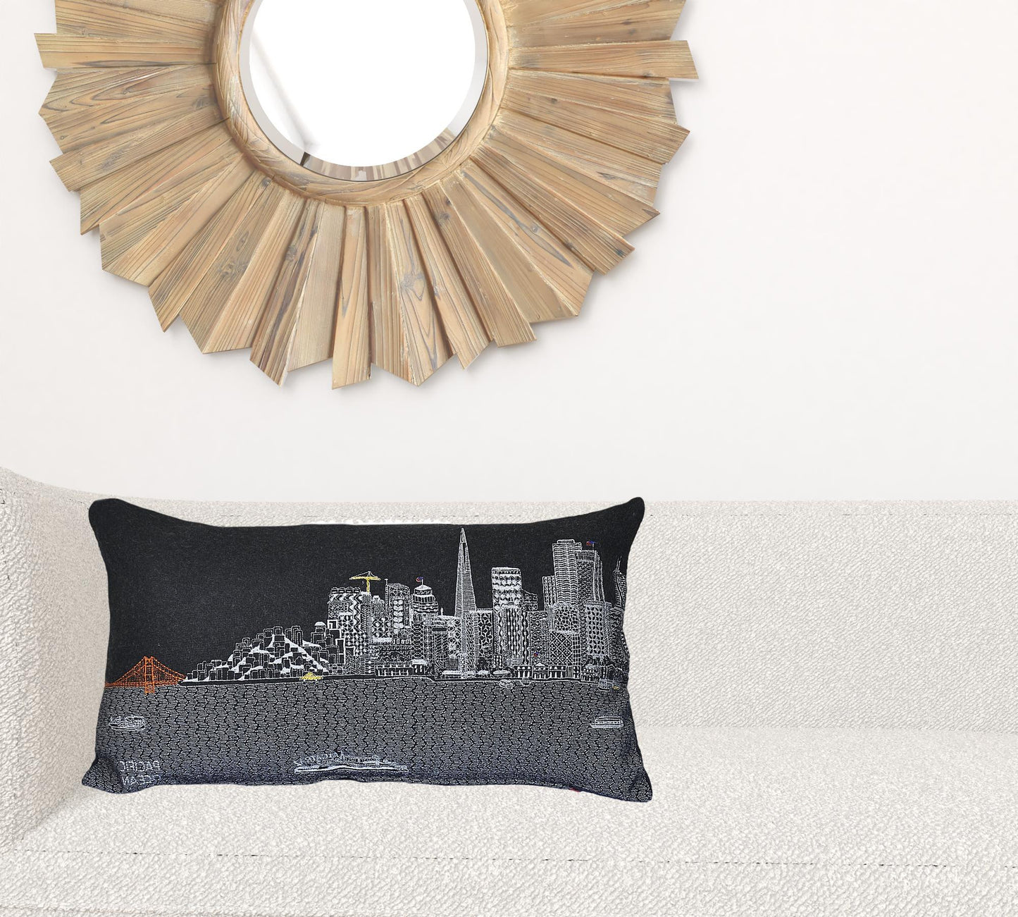 14" X 25" Black Gray and White Wool Zippered Pillow