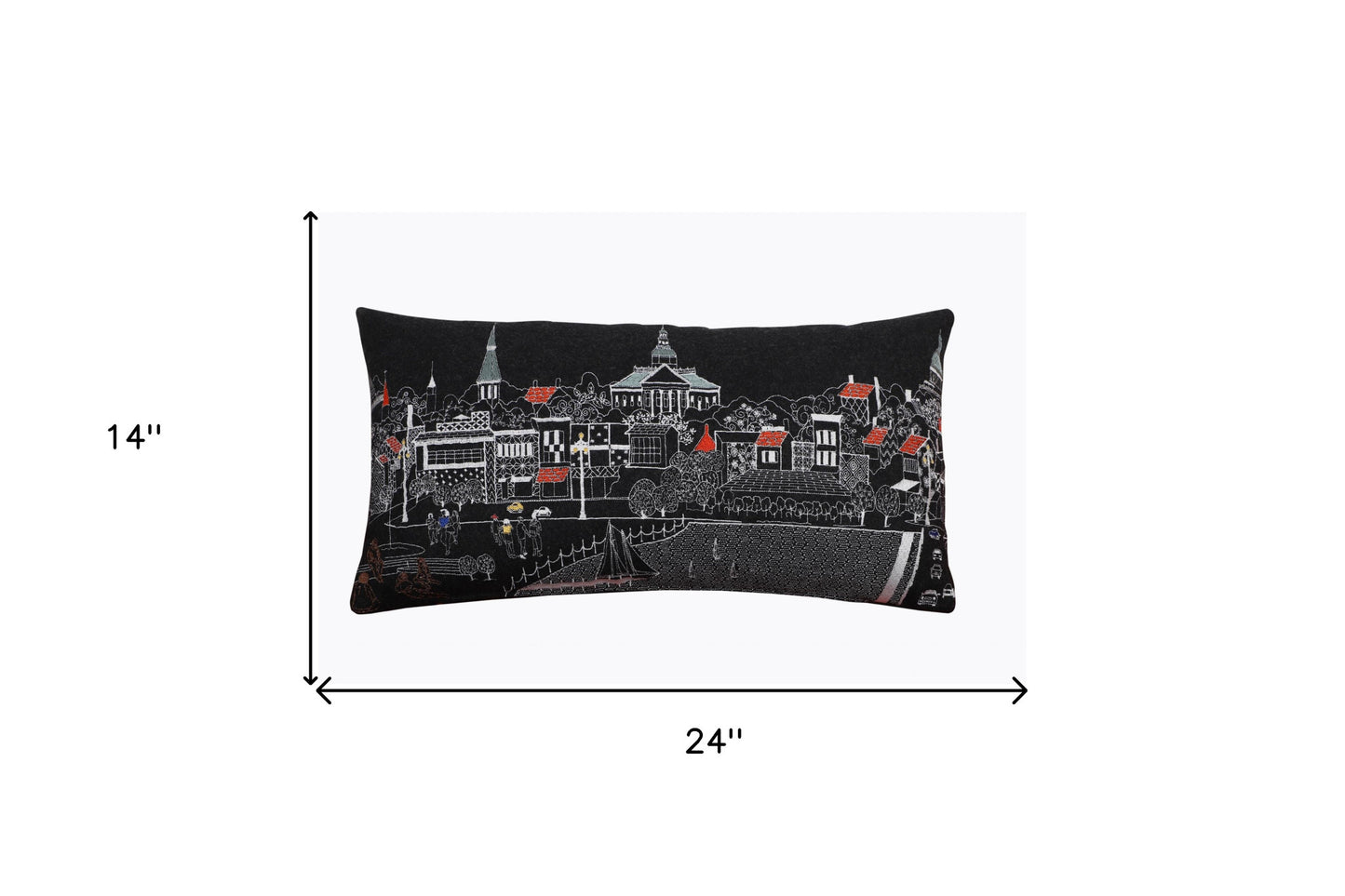 24" Black Annapolis Nighttime Skyline Lumbar Decorative Pillow