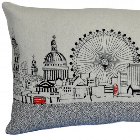 24" White London Daylight Skyline Lumbar Decorative Pillow