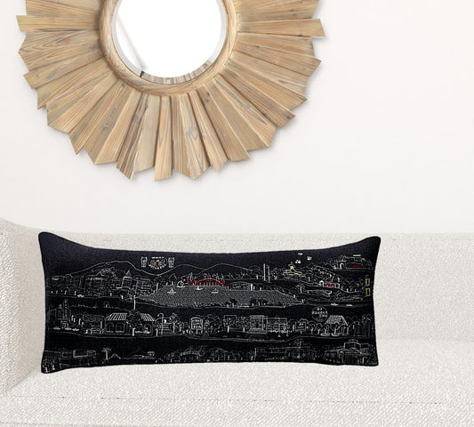 35" Black Los Gatos Nighttime Skyline Lumbar Decorative Pillow