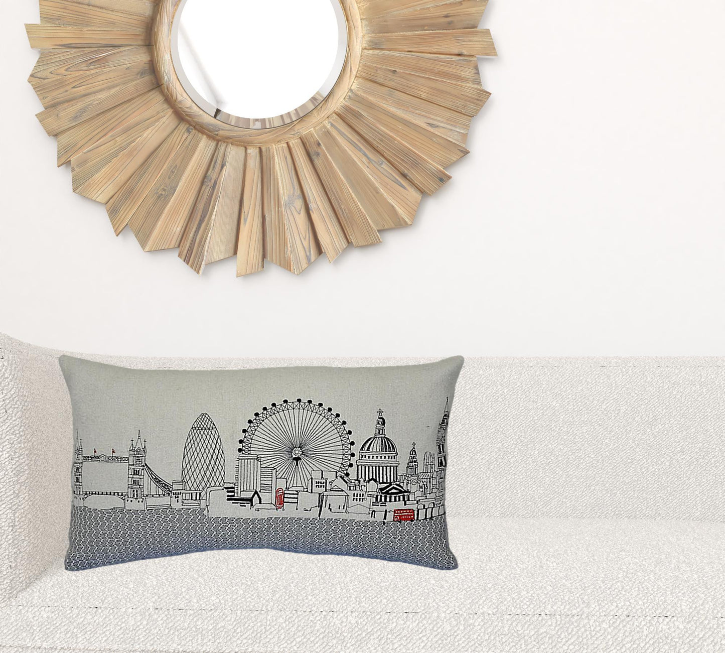 24" White London Daylight Skyline Lumbar Decorative Pillow