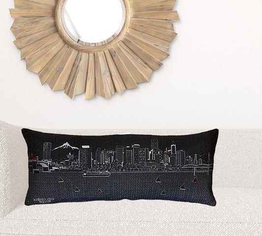 35" Black Portland Nighttime Skyline Lumbar Decorative Pillow