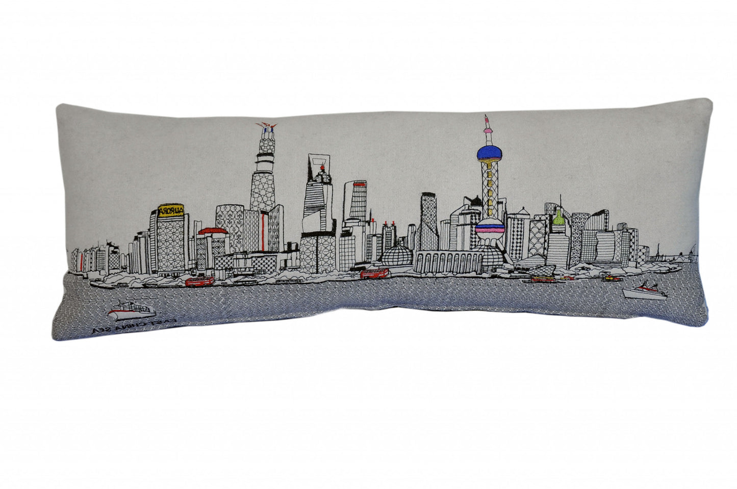 35" White Shanghai Daylight Skyline Lumbar Decorative Pillow