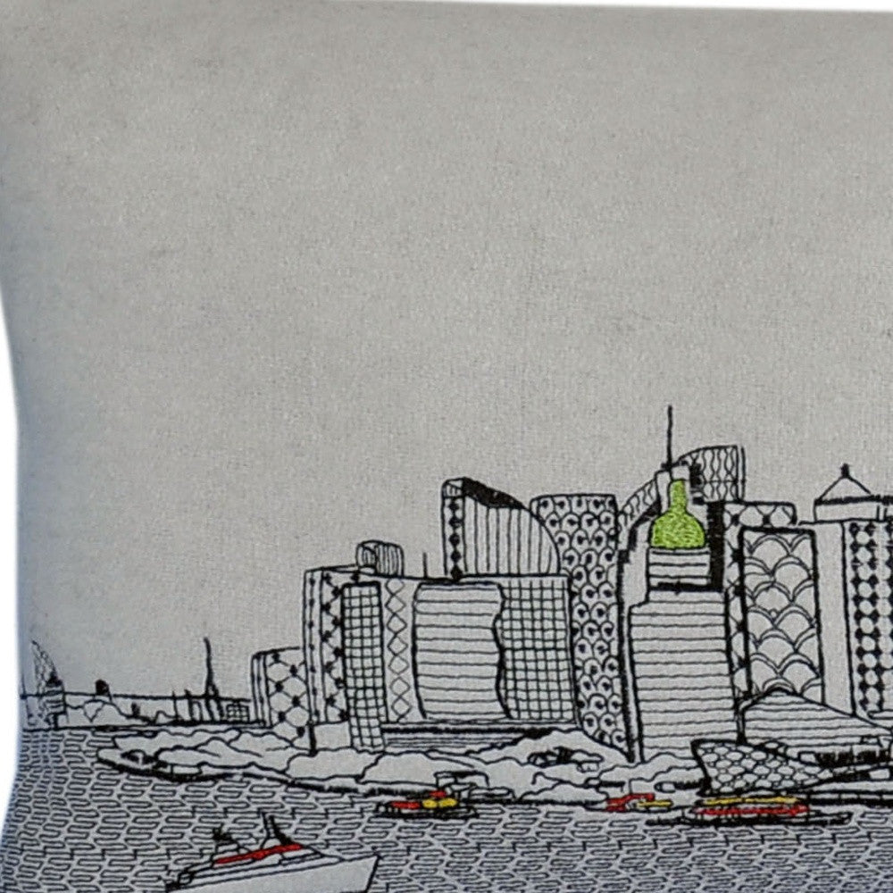 35" White Shanghai Daylight Skyline Lumbar Decorative Pillow