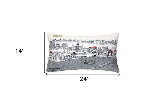 24" White New Orleans Daylight Skyline Lumbar Decorative Pillow
