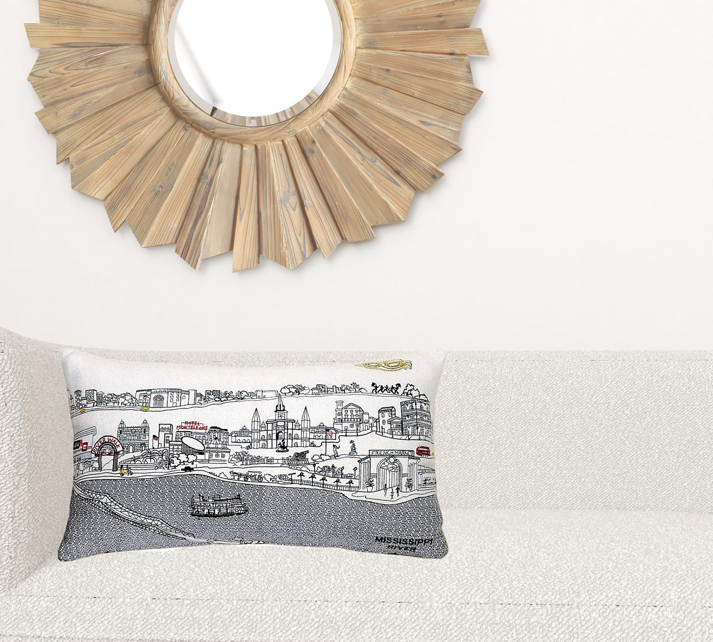24" White New Orleans Daylight Skyline Lumbar Decorative Pillow