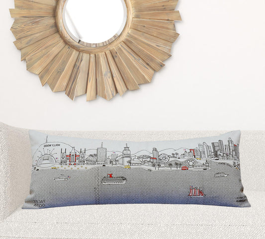 35" White Los Angeles Daylight Skyline Lumbar Decorative Pillow