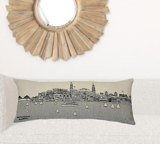 35" White Charleston Daylight Skyline Lumbar Decorative Pillow