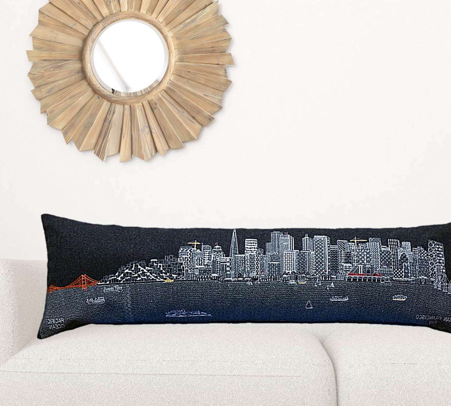 14" X 46" Black Gray and White Wool Zippered Pillow