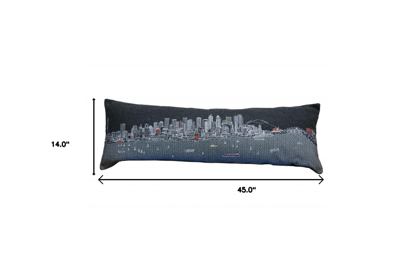 14" X 46" Black Gray and White Wool Zippered Pillow