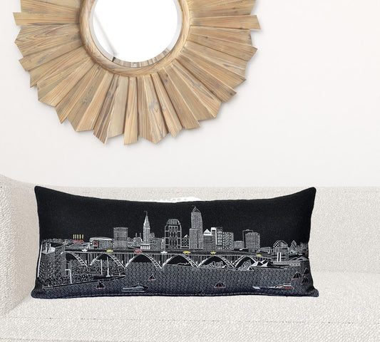 35" Black Cleveland Nighttime Skyline Lumbar Decorative Pillow