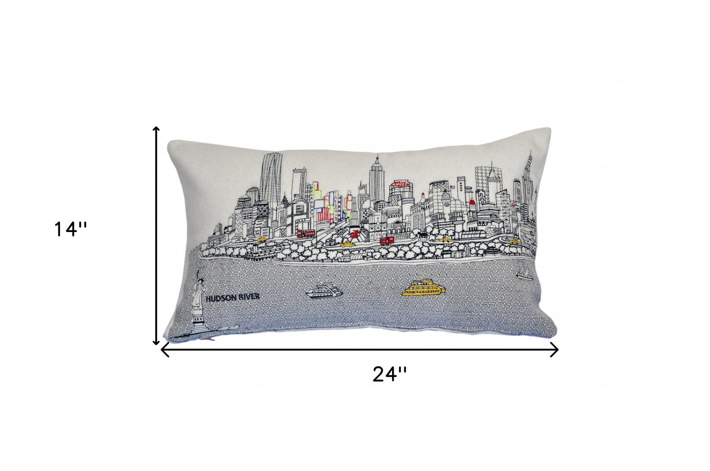 24" White NYC Daylight Skyline Lumbar Decorative Pillow
