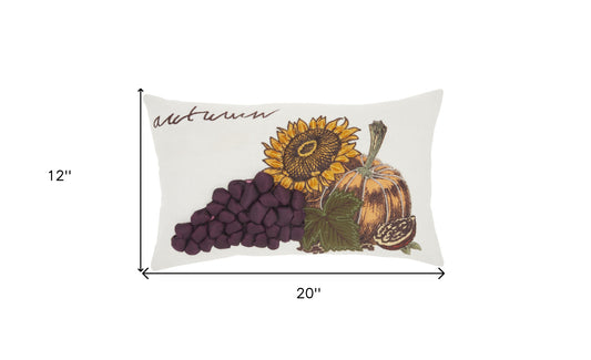 12" X 20" Cream Yellow Green And Purple Autumn Sunflower Pillow