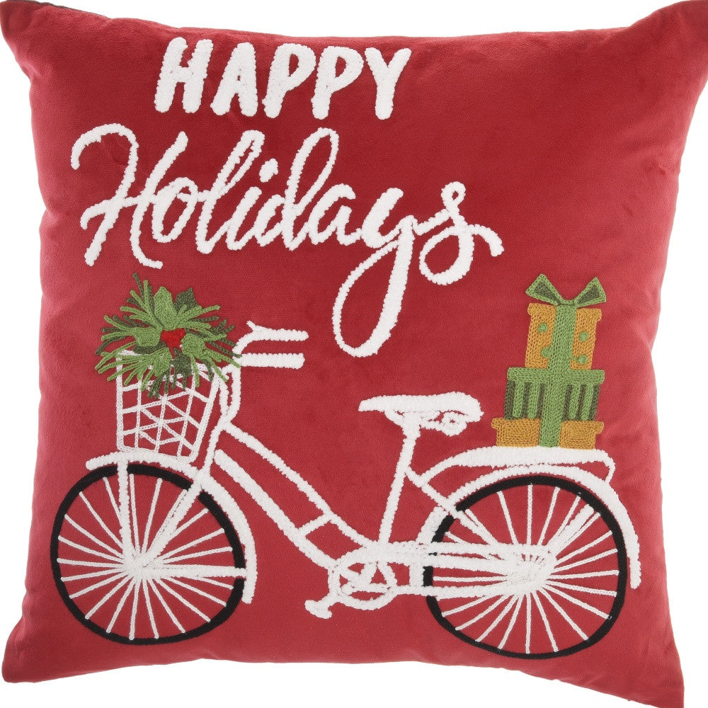 18" X 18" Red Zippered Handmade Polyester Christmas Throw Pillow