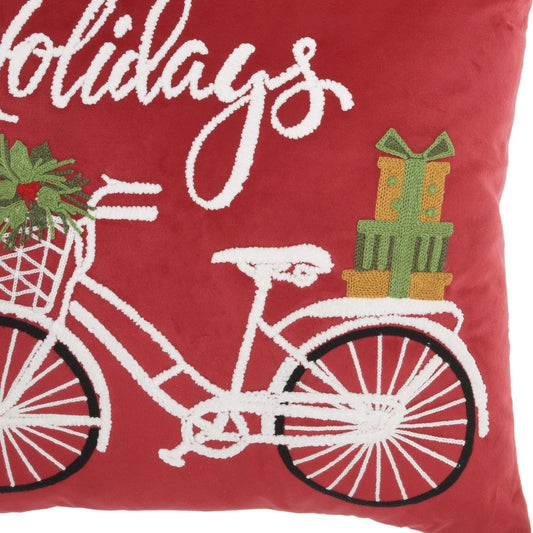 18" X 18" Red Zippered Handmade Polyester Christmas Throw Pillow