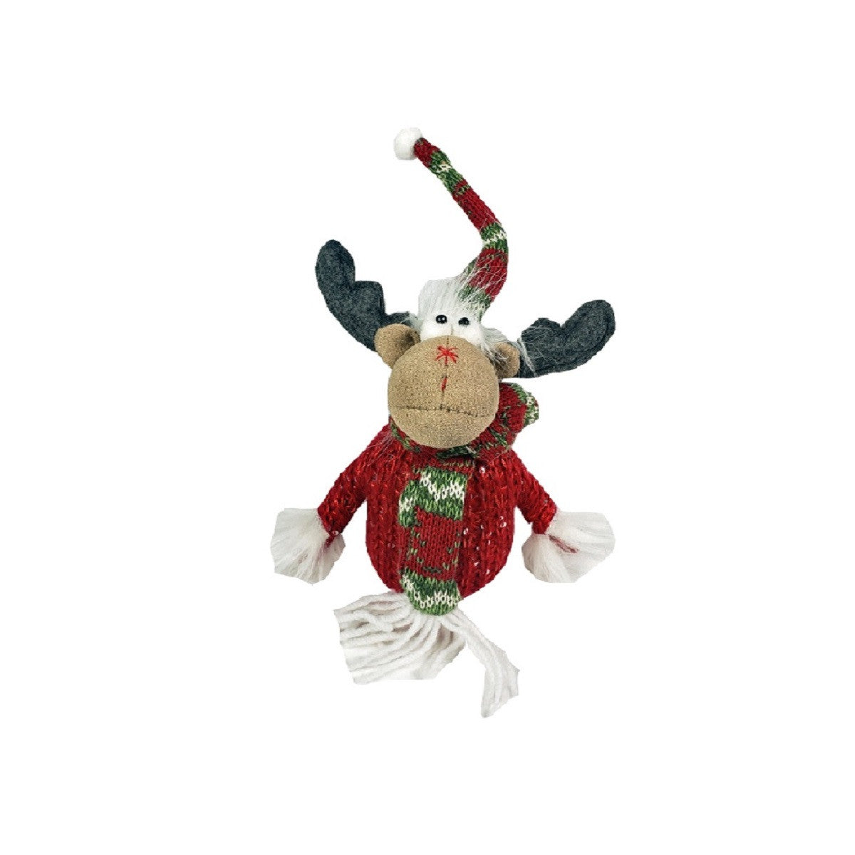9" Brown And Red Christmas Moose Fabric Sculpture