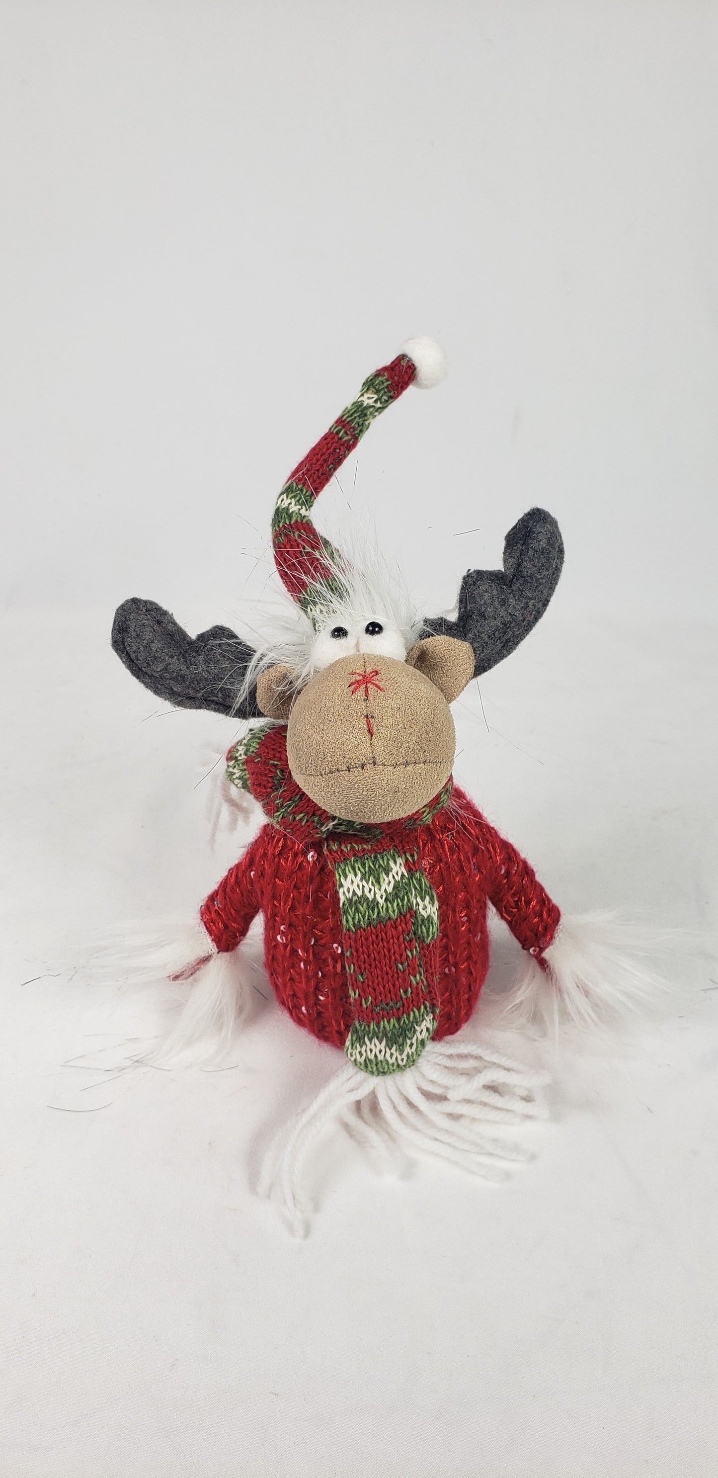 9" Brown And Red Christmas Moose Fabric Sculpture