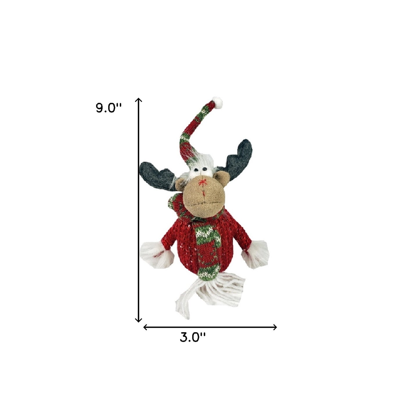 9" Brown And Red Christmas Moose Fabric Sculpture