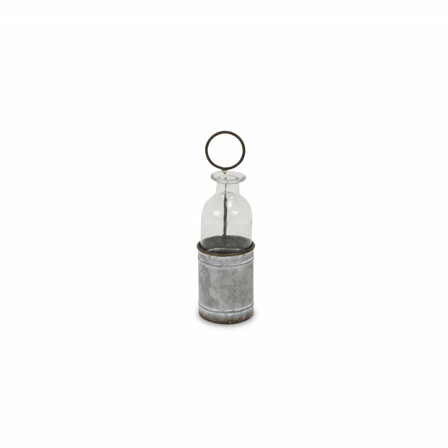 8" Gray Galvanized Metal and Glass Jar Holder