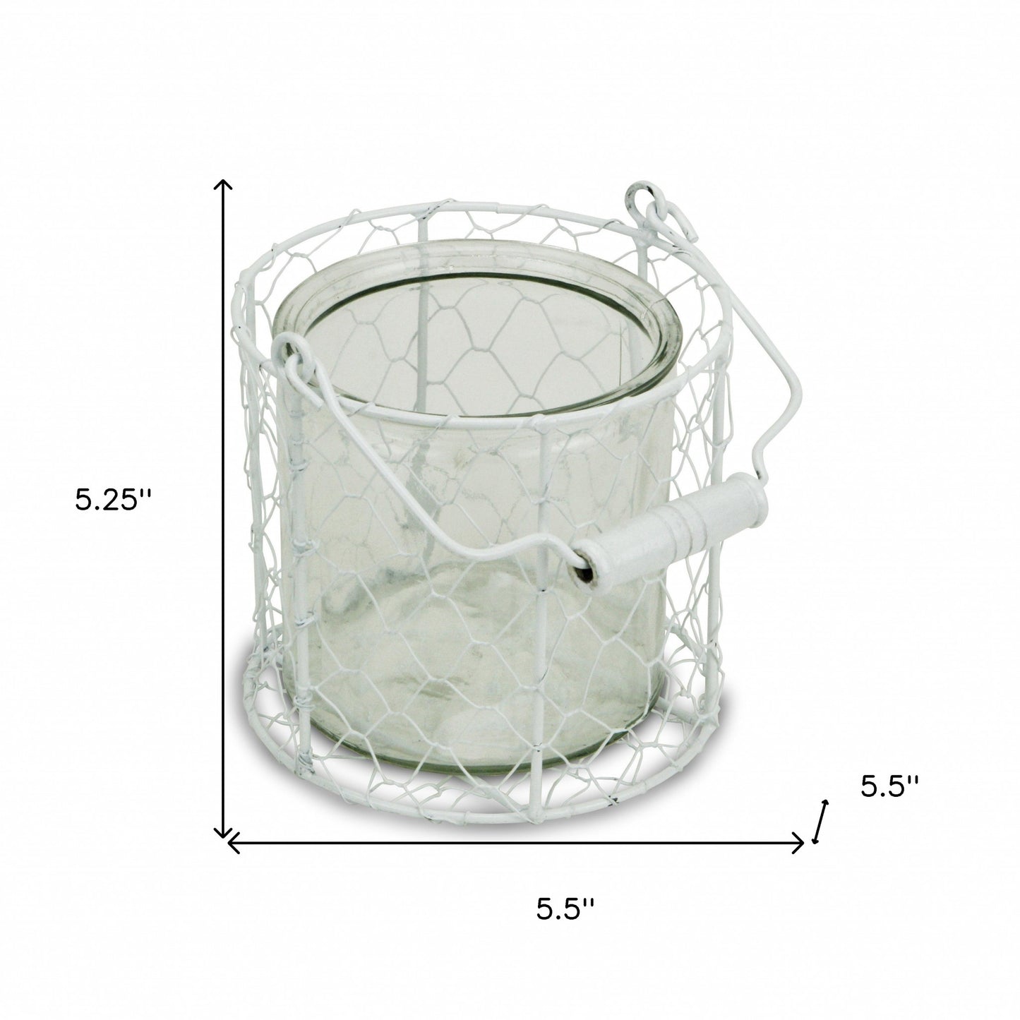 5.25 White and Clear Wire Basket and Glass Jar