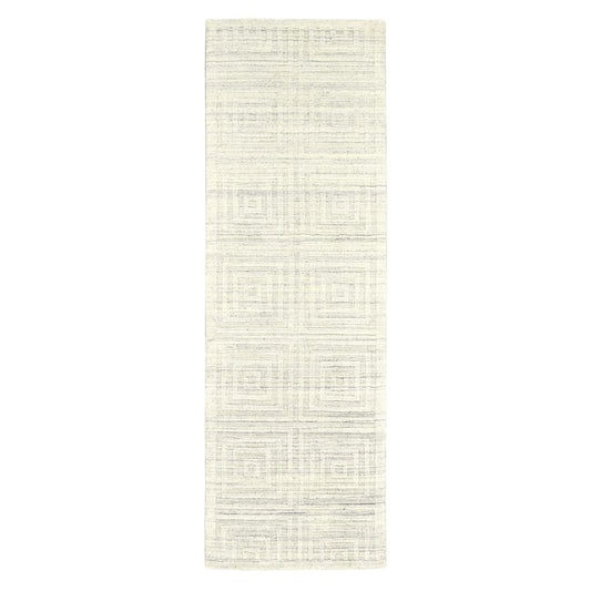 8' Ivory Geometric Hand Woven Runner Rug