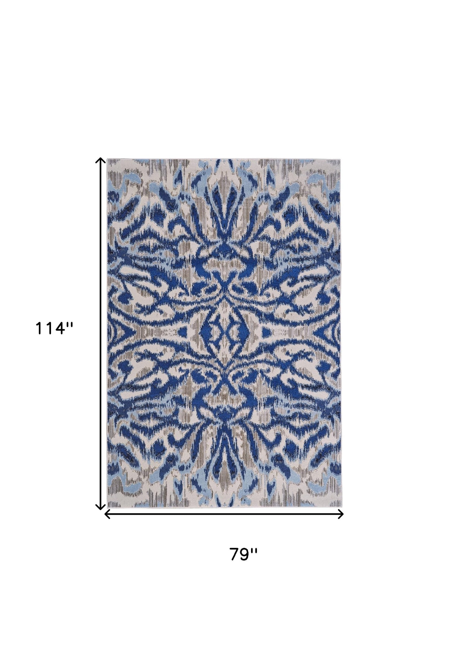 7' X 10' Blue Taupe And Ivory Ikat Distressed Area Rug
