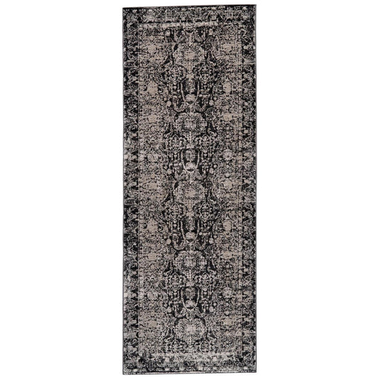 8' Gray and Ivory Abstract Runner Rug