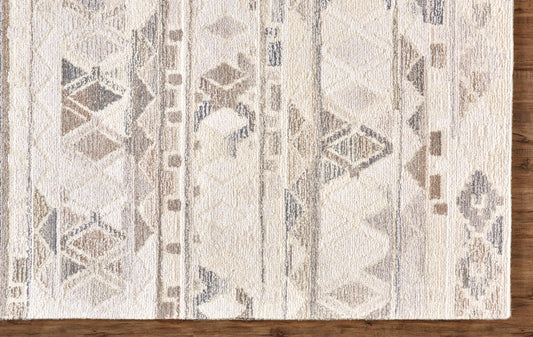 9' X 12' Ivory Tan And Gray Wool Abstract Tufted Handmade Area Rug