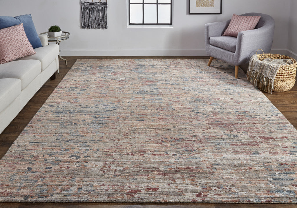 12' X 15' Red And Blue Wool Abstract Hand Knotted Area Rug