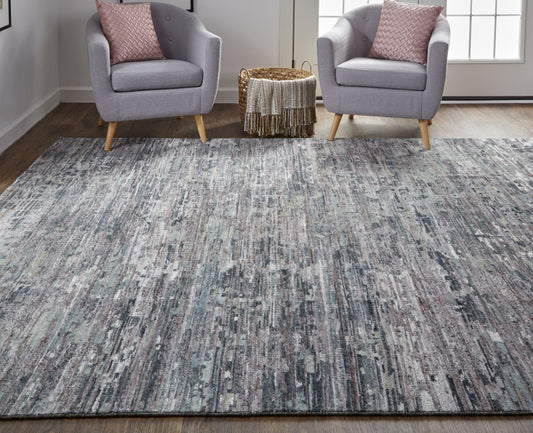 10' X 13' Blue And Gray Wool Abstract Hand Knotted Area Rug