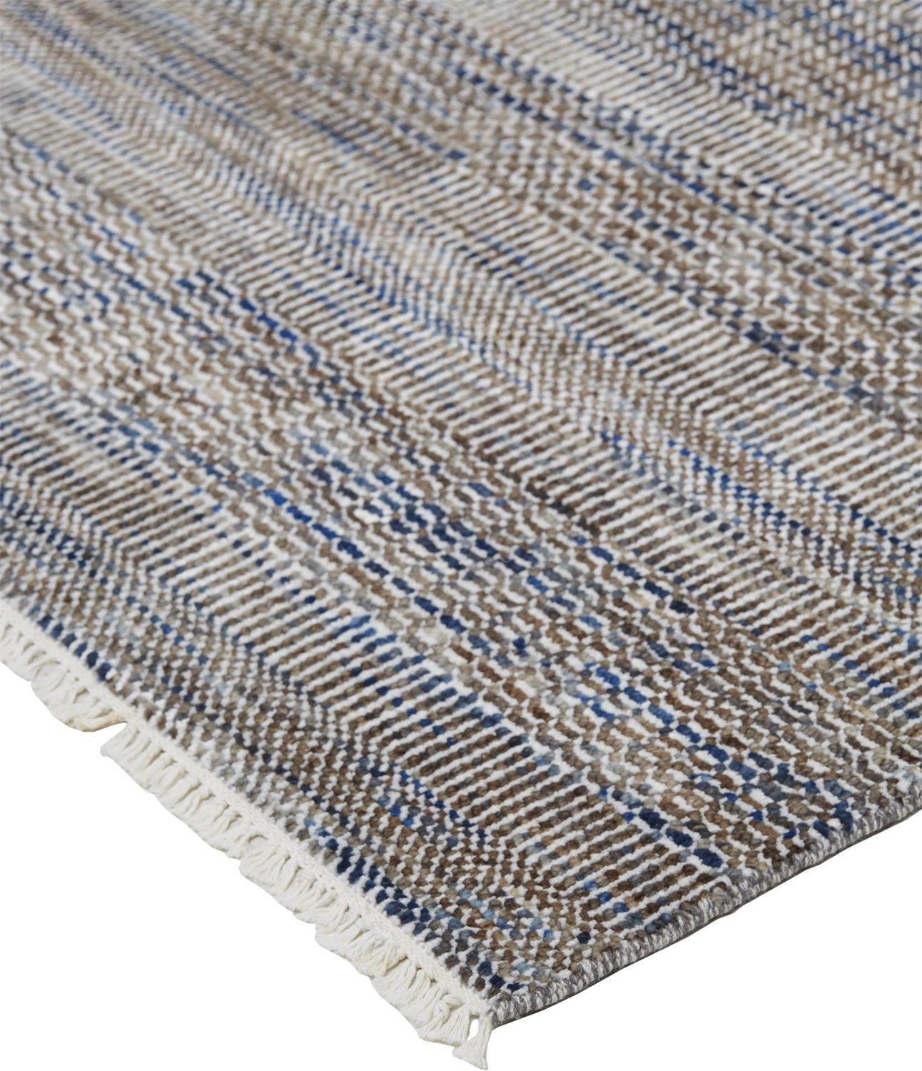 12' X 15' Gray Wool Striped Hand Knotted Area Rug