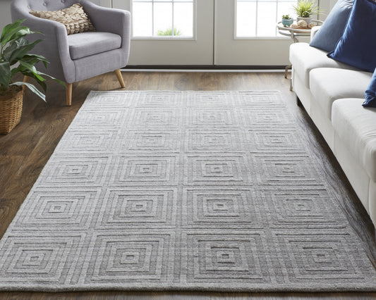 12' X 15' Gray And Silver Striped Hand Woven Area Rug