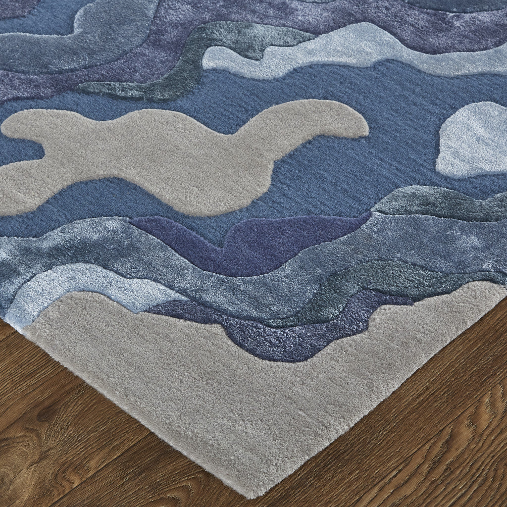 12' X 15' Gray Taupe And Blue Wool Abstract Tufted Handmade Area Rug