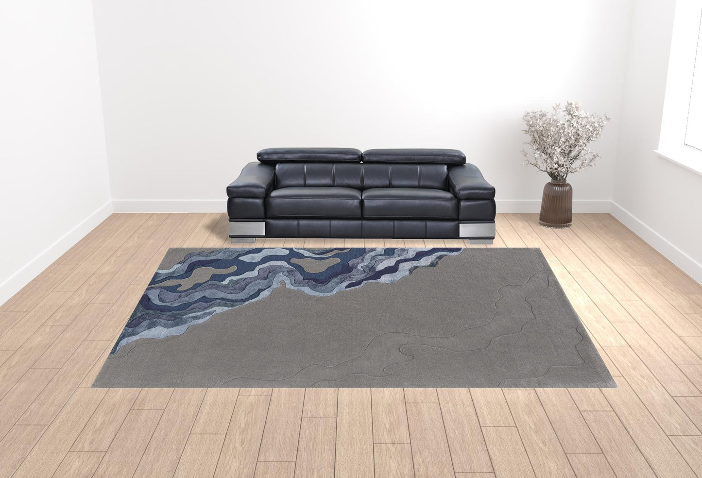 12' X 15' Gray Taupe And Blue Wool Abstract Tufted Handmade Area Rug