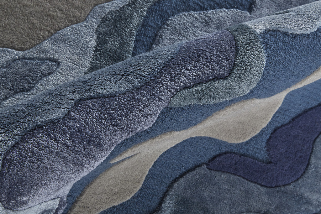 12' X 15' Gray Taupe And Blue Wool Abstract Tufted Handmade Area Rug