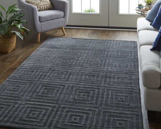 12' X 15' Gray And Black Striped Hand Woven Area Rug