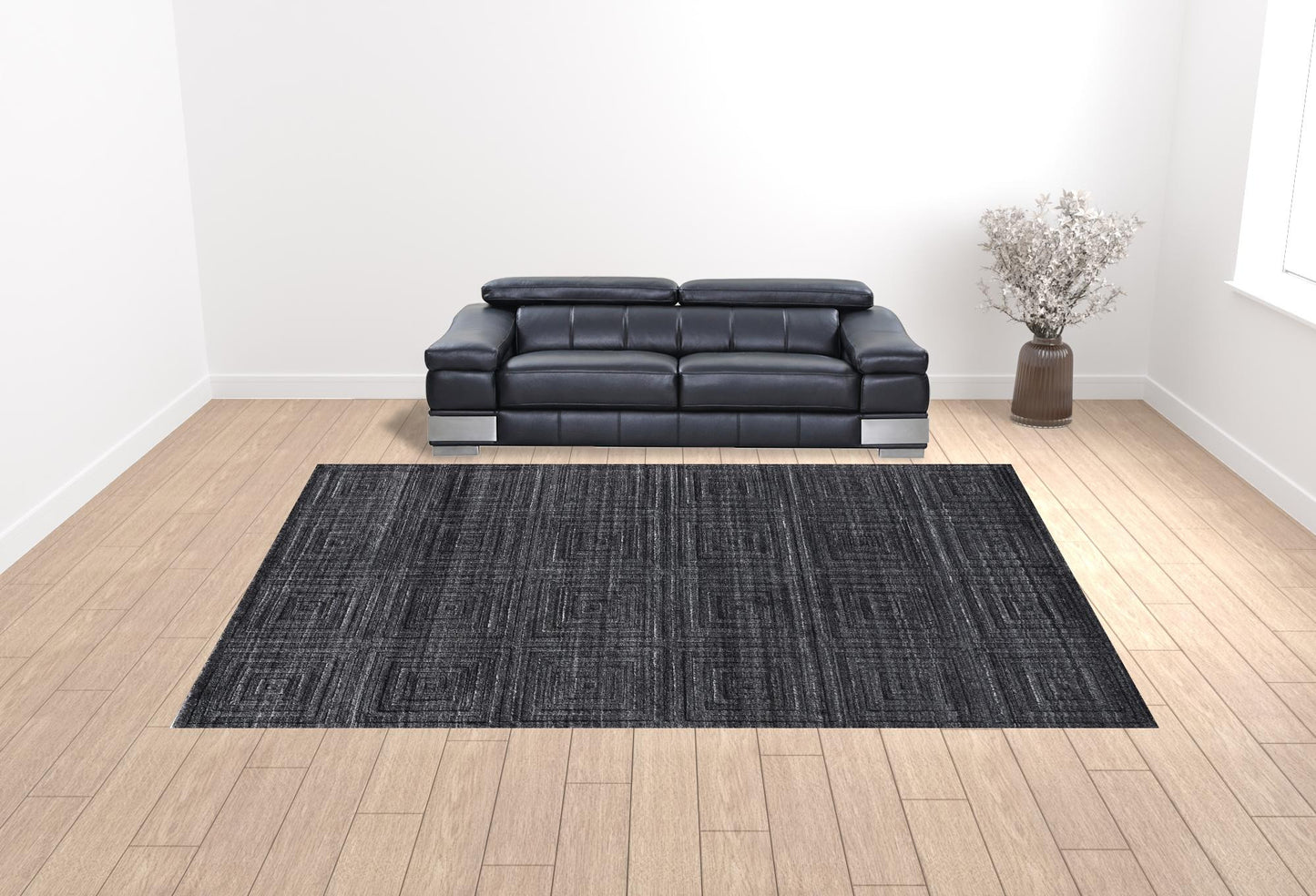 12' X 15' Gray And Black Striped Hand Woven Area Rug
