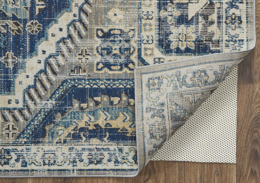13' X 15' Blue and Ivory Abstract Power Loom Distressed Area Rug
