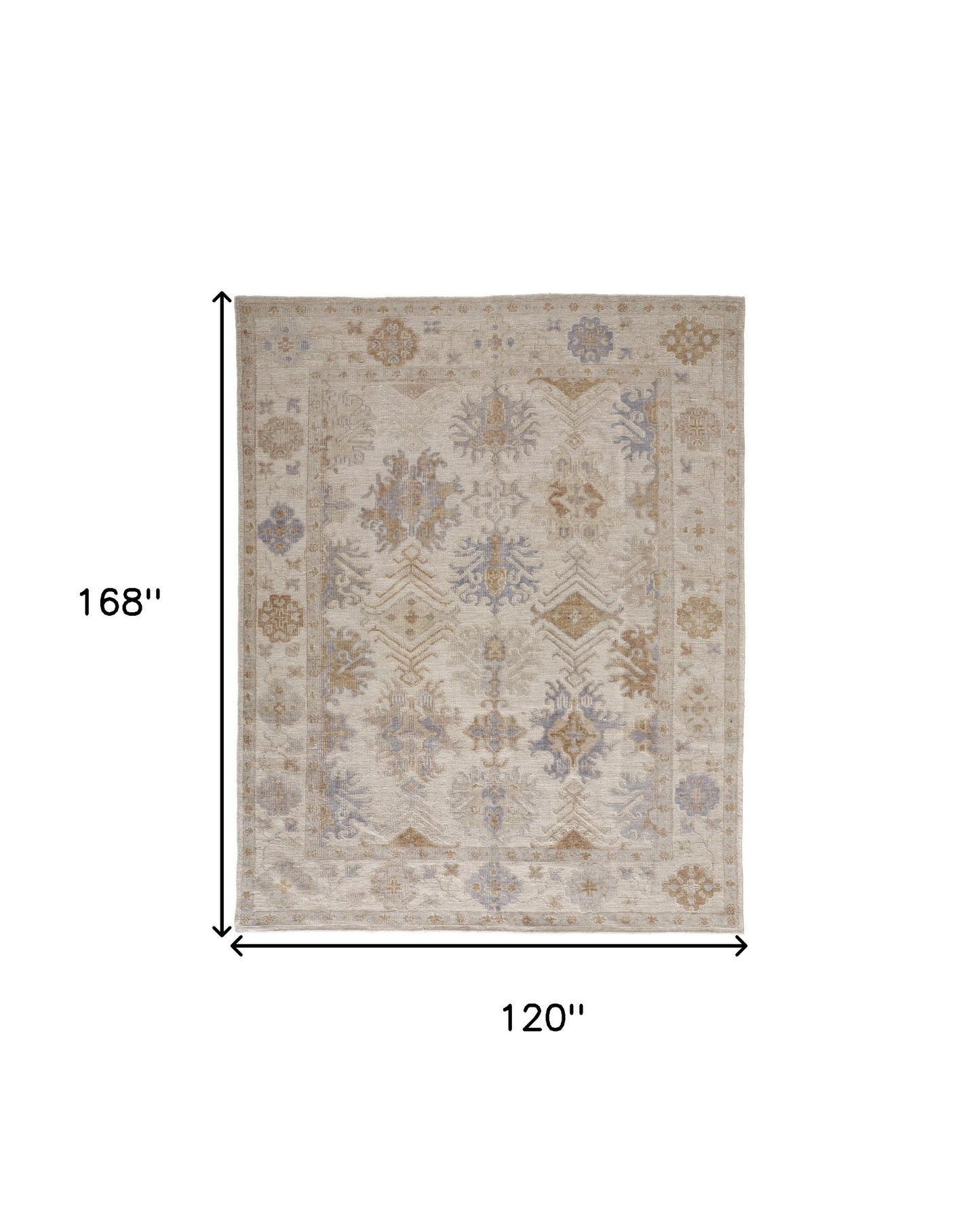 10' X 14' Ivory Tan And Blue Floral Hand Knotted Stain Resistant Area Rug