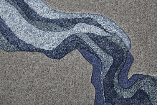 10' X 14' Gray And Blue Wool Abstract Tufted Handmade Area Rug