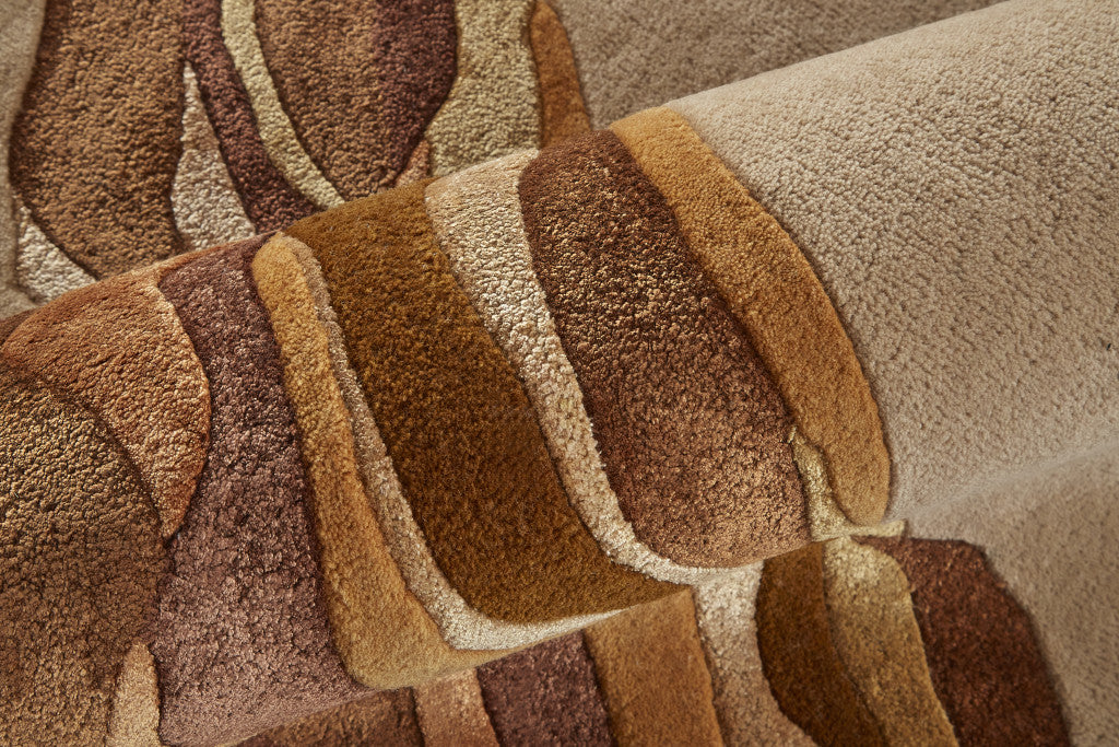 10' X 14' Tan And Orange Wool Abstract Tufted Handmade Area Rug