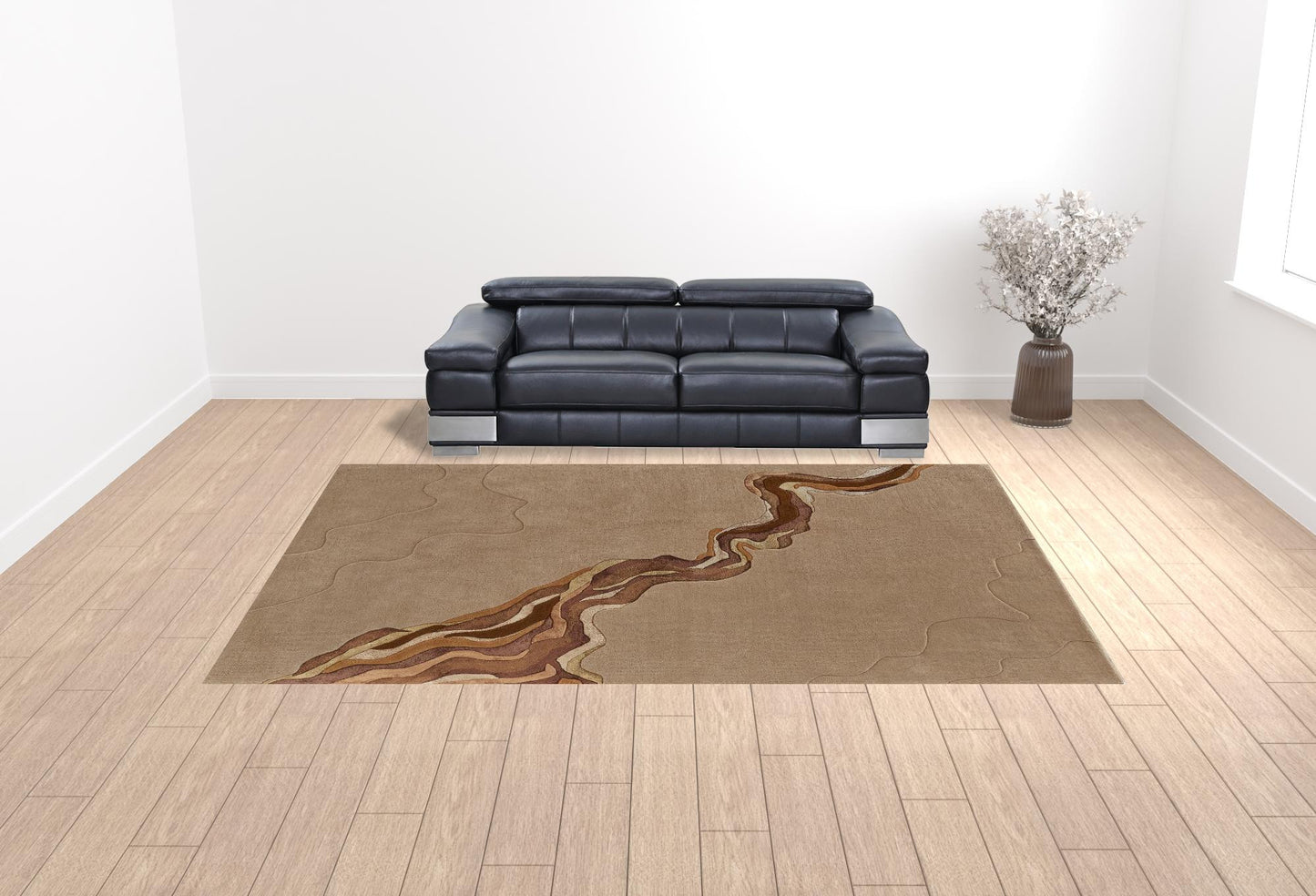 10' X 14' Tan And Orange Wool Abstract Tufted Handmade Area Rug