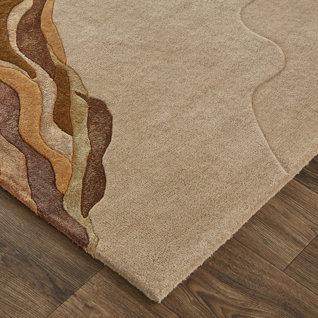 10' X 14' Tan And Orange Wool Abstract Tufted Handmade Area Rug