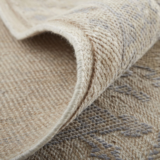 10' X 14' Tan Orange And Blue Floral Hand Knotted Stain Resistant Area Rug