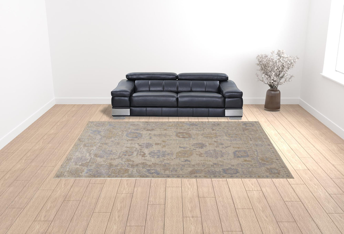 10' X 14' Tan Orange And Blue Floral Hand Knotted Stain Resistant Area Rug