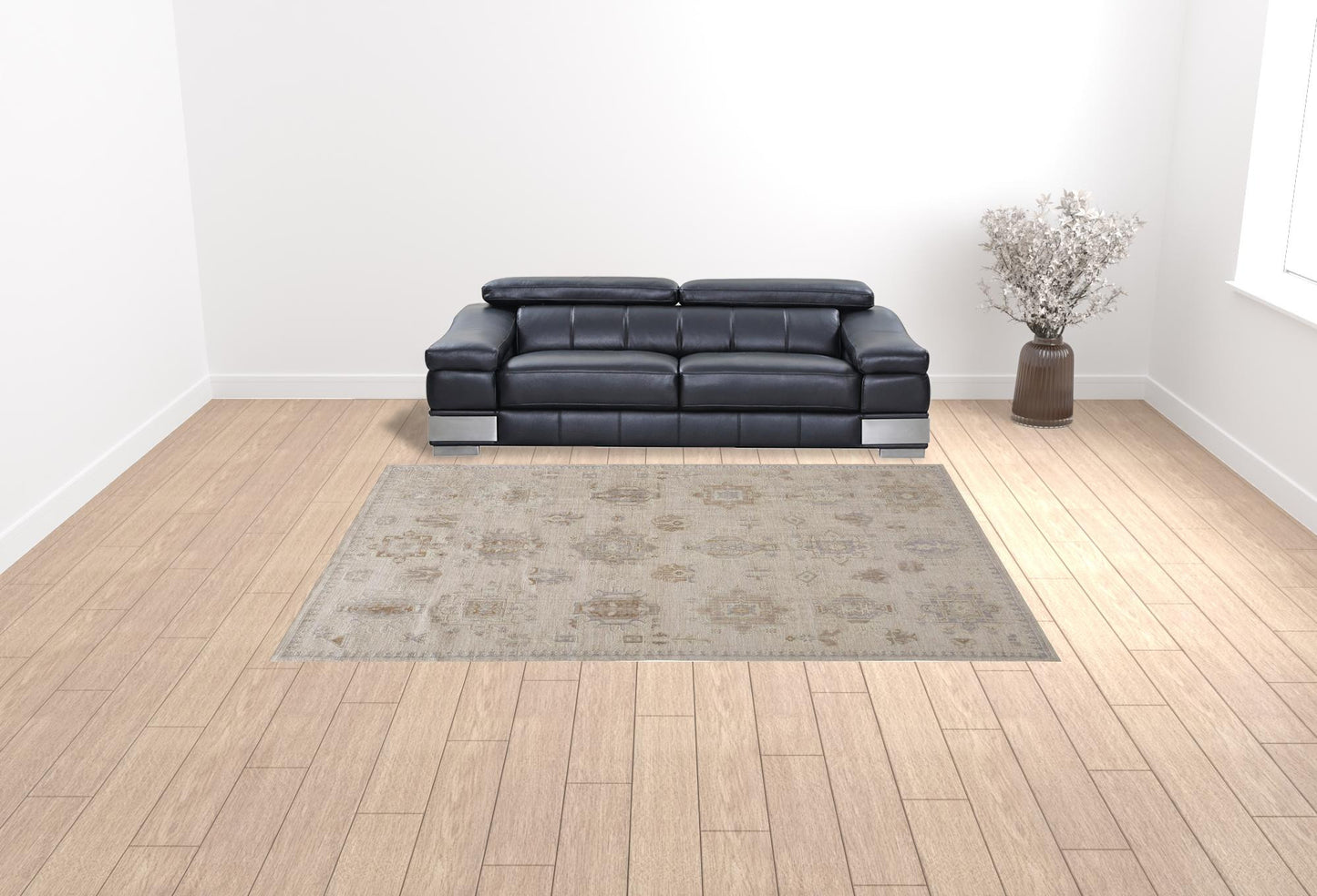 9' X 12' Tan And Brown Floral Hand Knotted Stain Resistant Area Rug