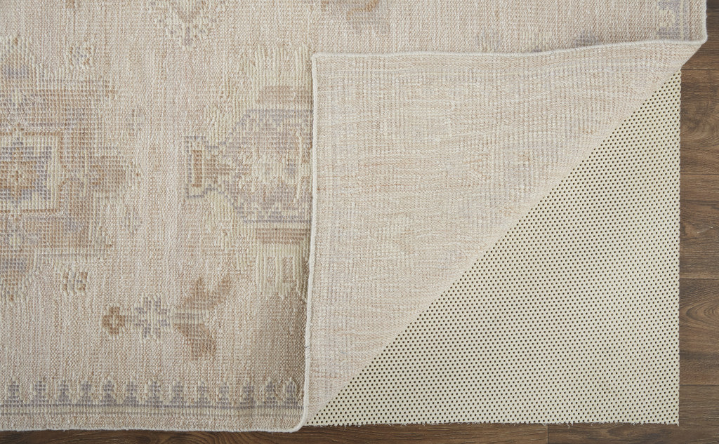 10' X 14' Tan And Brown Floral Hand Knotted Stain Resistant Area Rug