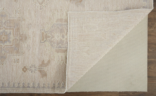 10' X 14' Tan And Brown Floral Hand Knotted Stain Resistant Area Rug